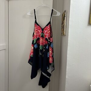 Floral Asymmetrical Dress - Black and Multicolor